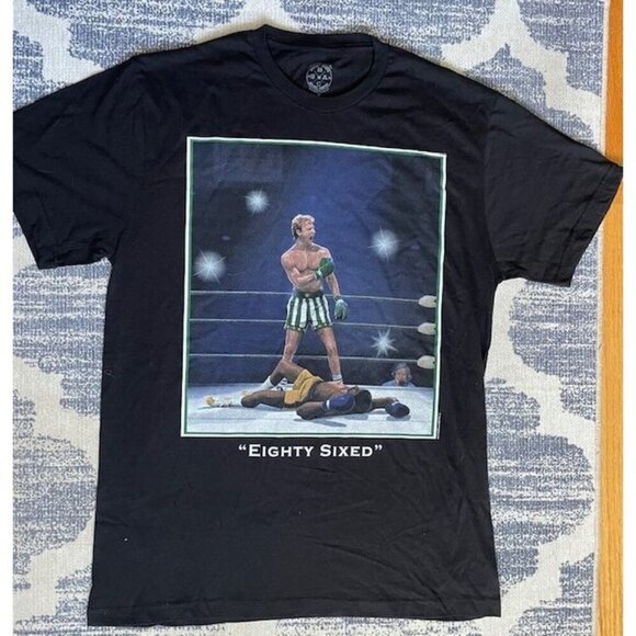 Larry Bird Magic Johnson 86ed Tee Men’s M Ali Parody NBA Graphic T-Shirt Black - Picture 1 of 5